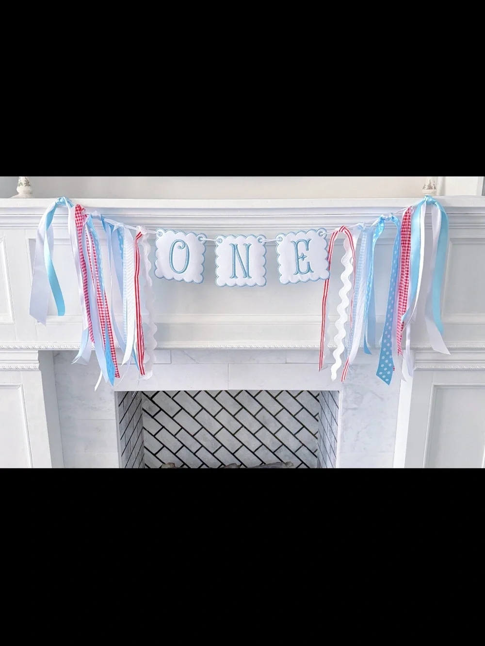 ONE High Chair Banner - Blue and White First Birthday Decoration